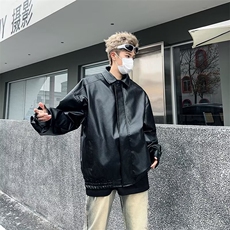 皮衣翻领简约夹克黑色棕色M-3XLW73，男装夹克，星座1116A-1（原606A）