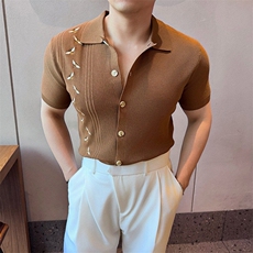 盗图小蜜蜂刺绣针织冰丝短袖开衫体恤翻领POLO衫PL134/P58，男装针织衫/毛衣，电商A243