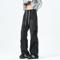 主推【S-4XL】现货！褶皱牛仔裤男水洗直筒裤子A080-8203-P65控88，男装牛仔裤，电商A080