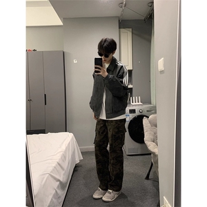 有货DHT116-批55美式条纹pu皮衣夹克潮男春秋三条杠图片