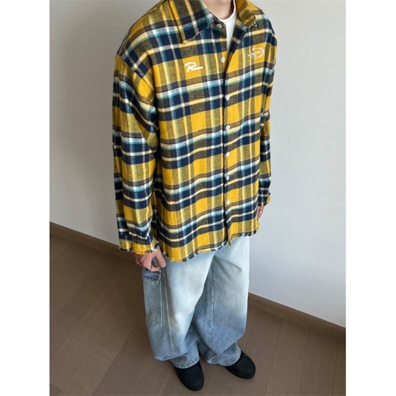 W9464-P40网图现货美式高街新款长袖格子衬衣百搭潮流外套,男装衬衫,星座1608-2