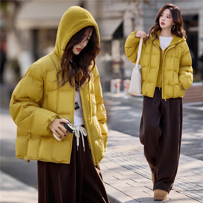 90%白鸭绒有帽可拆2025年冬季圆领中长款宽松羽绒服,女装羽绒服,米雪儿