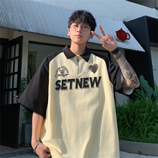 港风重磅全棉撞色插肩袖polo衫短袖男T恤GP235-P45控78，男装T恤，电商B370