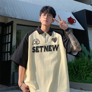 港风重磅全棉撞色插肩袖polo衫短袖男T恤GP235-P45控78图片