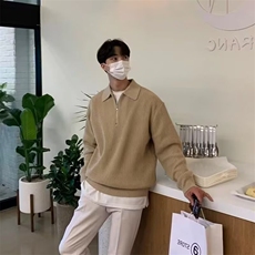 美式Polo领毛衣男女慵懒oversize半拉链针织衫打底大衣内搭-M577，男装针织衫/毛衣，星座601-1