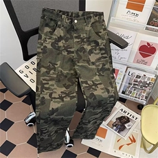 2026新款伐木迷彩牛仔裤男潮牌复古拼接宽松直筒阔腿裤N7006/P45，男装牛仔裤，星座506B