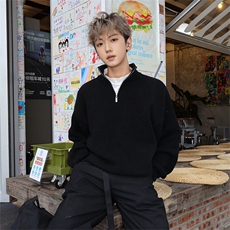 抖音得物保暖立领拉链针织外套秋冬宽松慵懒风纯色毛衣上衣AM01，男装针织衫/毛衣，电商A443