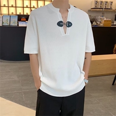 针织短袖t恤男轻熟风潮流设计感V领polo衫夏季韩版冰丝半袖上衣，男装Polo衫，星座716-2