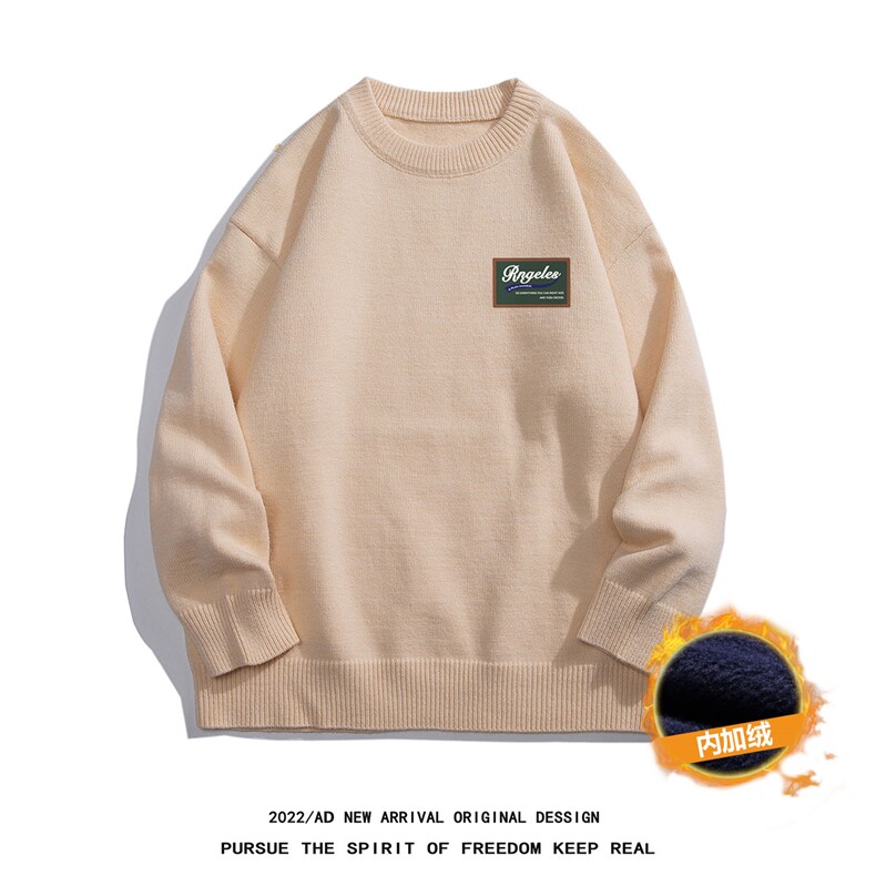 白底22秋冬潮流贴标字母保暖圆领套头毛衣M1054P50加绒60控68-78，男装针织衫/毛衣，电商A247-1