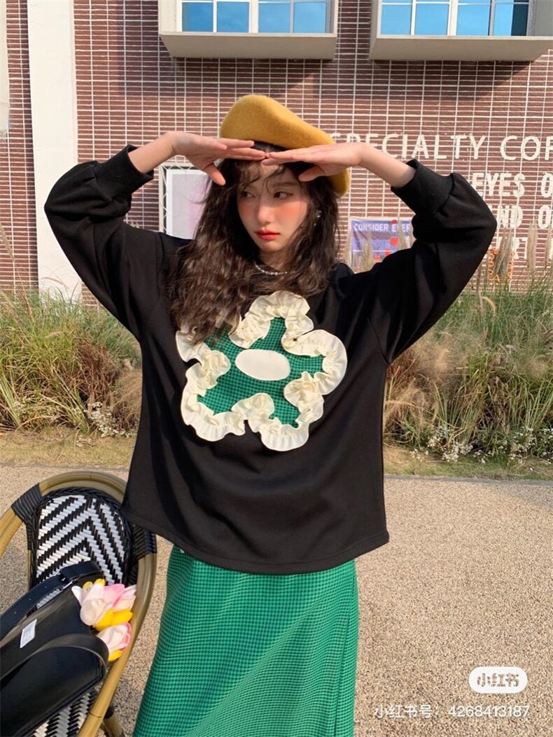 花朵卫衣套装，女装卫衣/绒衫，YOUER DENG