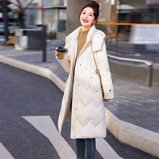 长款羽绒服女冬2024新款韩版加厚连帽过膝白鸭绒高级感炸街外套，女装羽绒服，尚洛菲