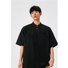 1新中式立领衬衫风暗扣工装大码M-5XL半袖衬衣男78013P48控78，男装T恤，星座226-2