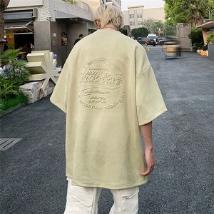 新款美式重磅麂皮绒前后钢印短袖T恤大码 XZ604-DT307-P45控58图片