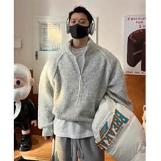 Cleanfit复古老钱风松弛感半拉链毛衣羊毛混纺圈圈纱立领针织毛衫，男装针织衫/毛衣，四季星座505