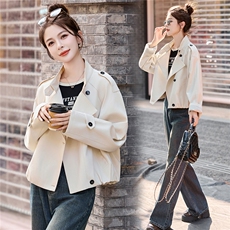 大量现货-2026年春季新韩版立领高级感短风衣外套，女装短外套，蓝诺裳