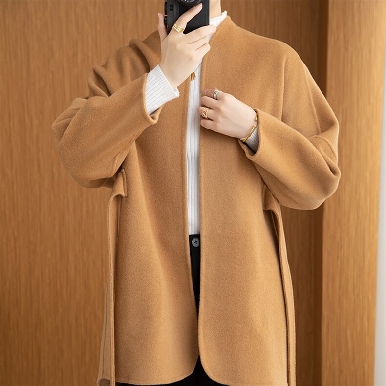 羊毛大衣女新款冬季韩版时尚流行羊毛呢子外套，女装双面呢大衣，召鑫羊绒双面呢