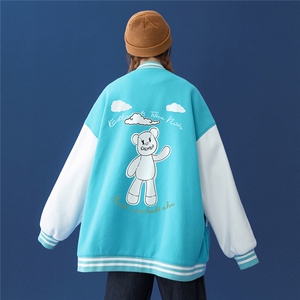 2022春季新品百搭简约卡通印花夹克休闲棒球服外套潮 G94 P65控78图片