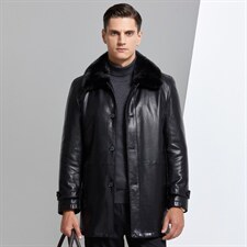 男水貂尼克服休闲翻领皮草大衣可脱卸毛领中长款皮衣YN6382-P570图片