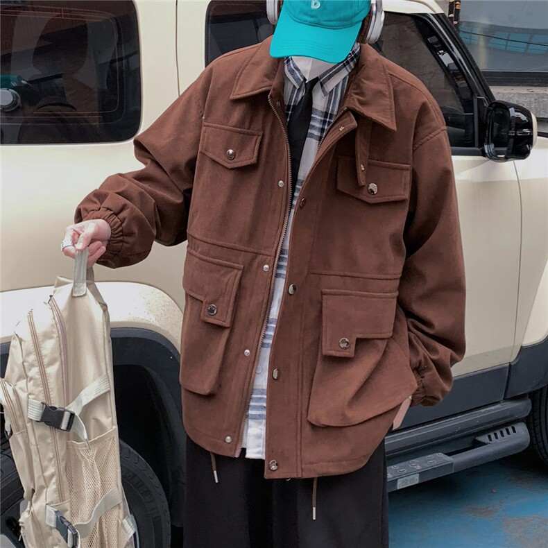 2026春秋装灯芯绒复古工装夹克立体多口袋外套JK8668/特P75咖,男装夹克,电商A094