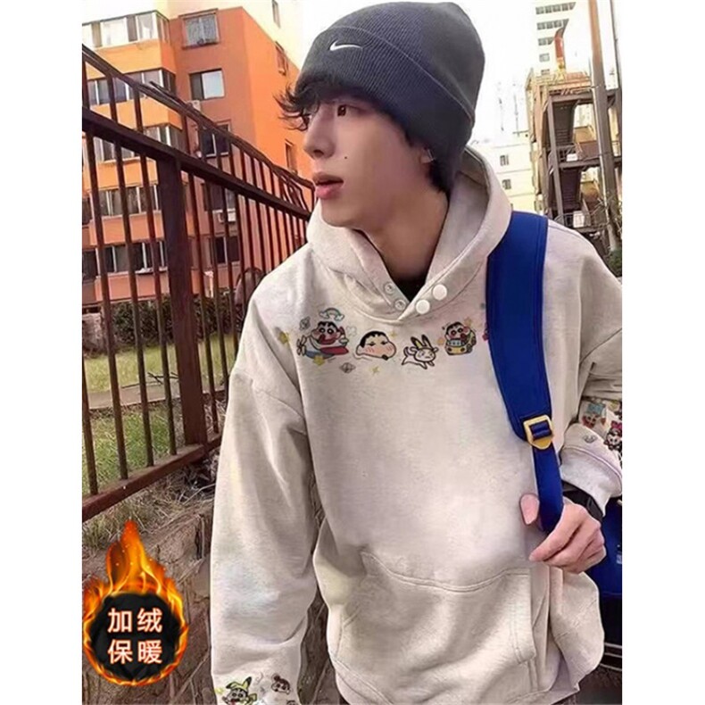 【004】蜡笔小新连帽卫衣男女加绒韩系慵懒风外套A079-W246-P47，女装短外套，电商A079