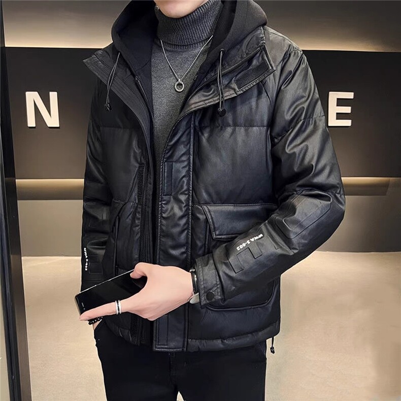 PU皮连帽羽绒服男防寒潮流男加厚保暖外套908-P195,男装羽绒服,星座310A-4
