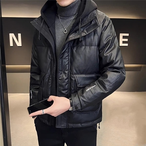PU皮连帽羽绒服男防寒潮流男加厚保暖外套908-P195图片