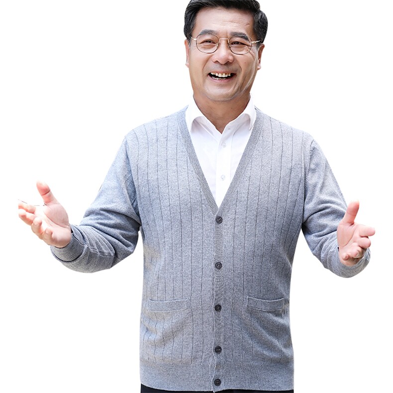 2024秋冬新款中老年男款V领纯色纽扣开衫,男装羊绒开衫,衣恋羊绒