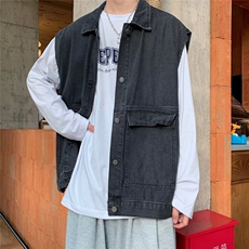 牛仔马甲外套女潮流时尚春秋宽松显瘦无袖坎肩工装马夹背心W18，男装夹克，星座1116A-1（原606A）