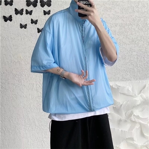 衬衫男夏高级感上衣设计感小众痞帅七分袖衬衣B26P32图片