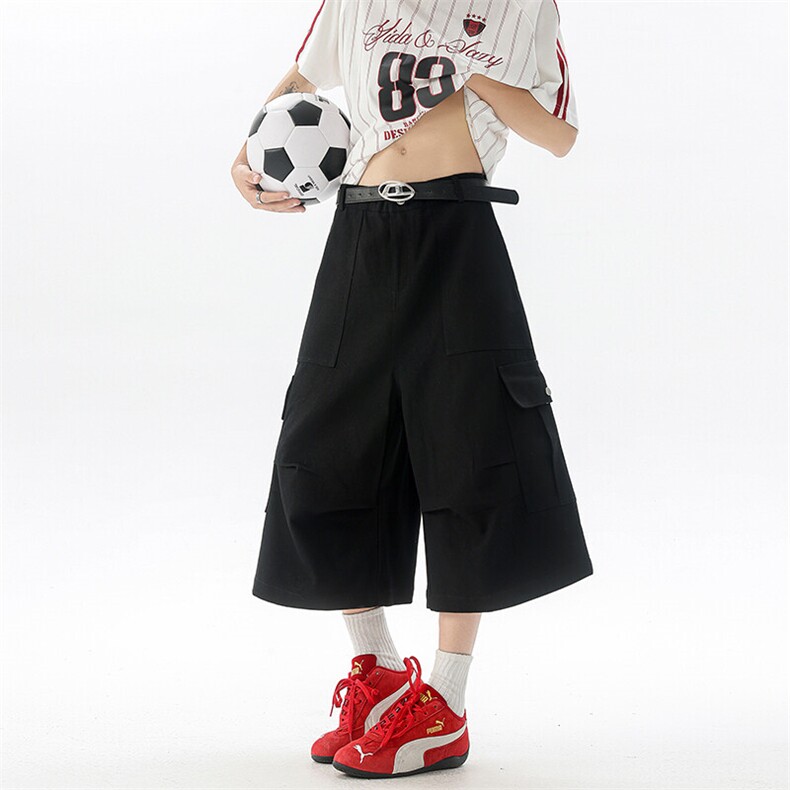 8XL-M褶皱工装牛仔短裤男夏季美式复古多口袋七分裤子QK27002P58图片