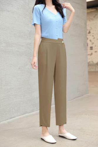 (现货)夏季新品麻料轻熟小脚裤冰丝衫套装，女装职业装，艺尚丽人