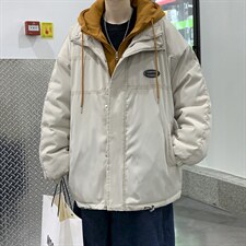 港风新款假两件外套男秋冬款宽松抽绳夹克拉链保暖棉服W2477-P85，男装夹克，星座512-2