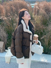 羊羔毛领美拉德短款羽绒服女冬季2025新款小个子高级流行设计小众，女装羽绒服，艾米莉亚