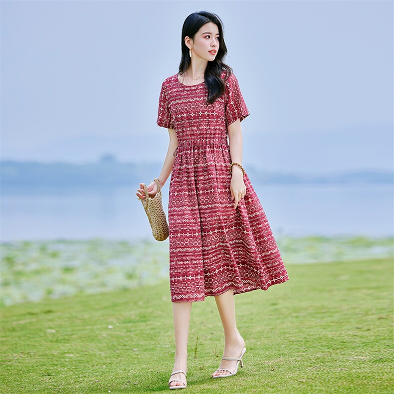 棉麻连衣裙夏装2025新款高级感大码女装气质法式小众设计碎花裙子,女装连衣裙,铭街依杨
