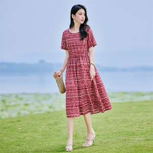 棉麻连衣裙夏装2025新款高级感大码女装气质法式小众设计碎花裙子图片