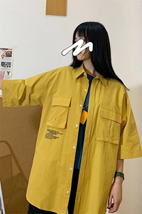 1港风休闲情侣大码M-5XL衬衫男日系潮流帅气短袖衬衣 7870P45控69图片