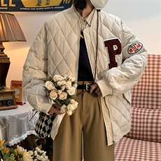 A012-P85菱格棉衣棉服港风个性毛巾绣袖标设计男女款，男装棉衣，星座911
