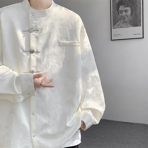8XL-M特大码新中式蝴蝶扣暗纹长袖衬衫男复古装小众唐装CS509P55图片