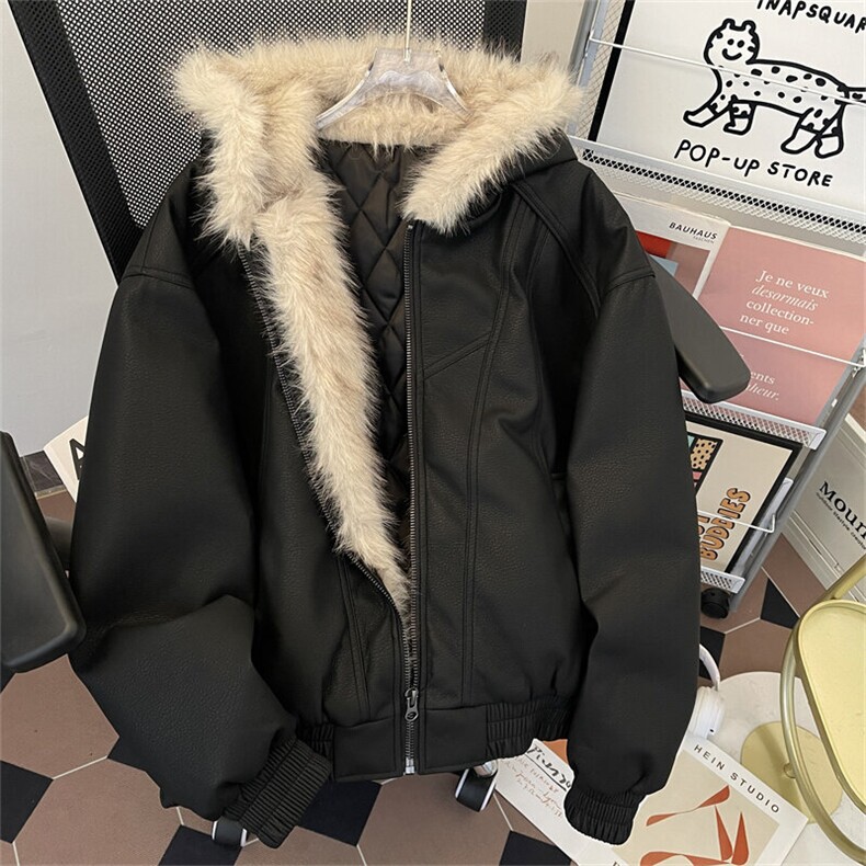 美式高街解构毛领连帽棉服男女cleanfit宽松潮流棉衣M0276-P140图片
