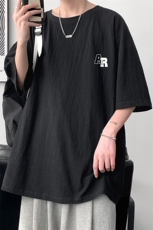 YT26369-P30亚麻短袖t恤男大码五分袖男宽松七分袖大皂风模特，男装T恤，电商A040