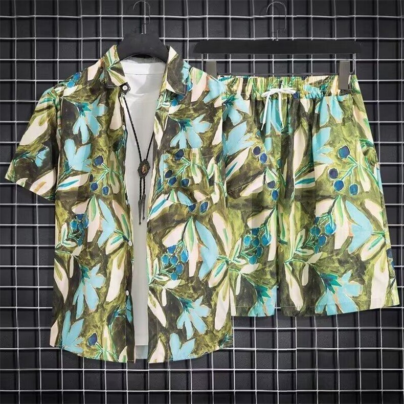 花衬衫男短袖夏季潮牌痞帅休闲上衣服冰丝凉感外套翻领沙滩衬衣男,男装衬衫,星座506B