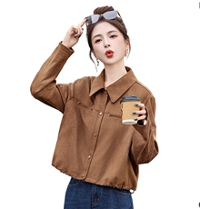 美拉德咖色麂皮绒短外套女2025秋季新款时尚翻领百搭显瘦夹克上衣，女装短外套，丽影随形