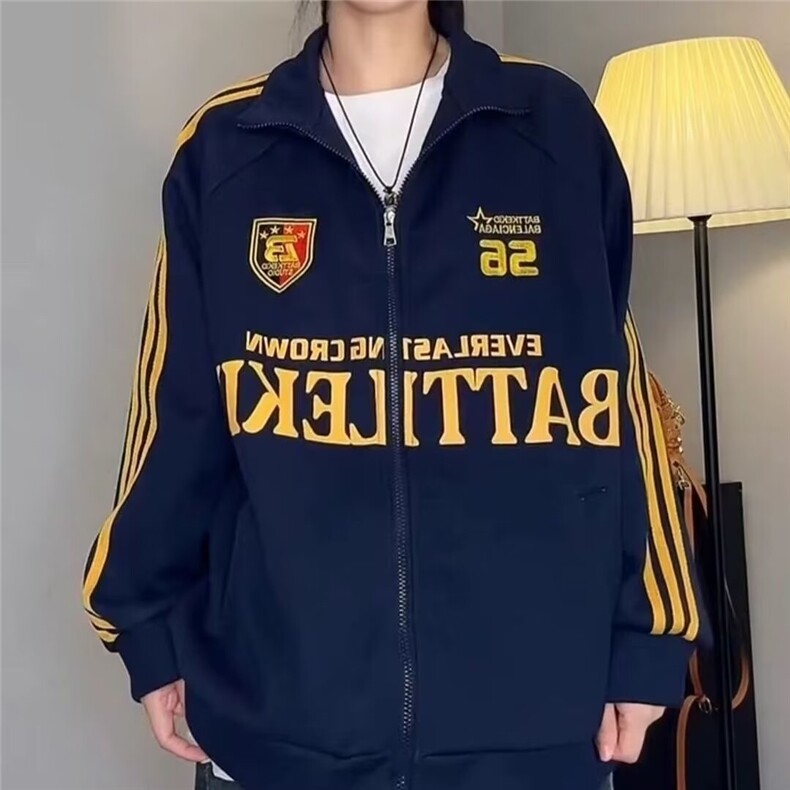 美式复古三杠字母印花拉链开衫情侣百搭卫衣外套513AKS2626P43,女装短外套,星座513A