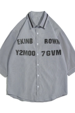 1白底竖条纹大码M-5XL日系潮流情侣七分袖衬衫男QCS7018P45控59，男装衬衫，星座226-2