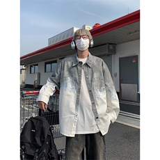 扎染衬衫男生夏季薄款美式复古小众设计感中性风简约长袖衬衣外套，男装夹克，电商A007