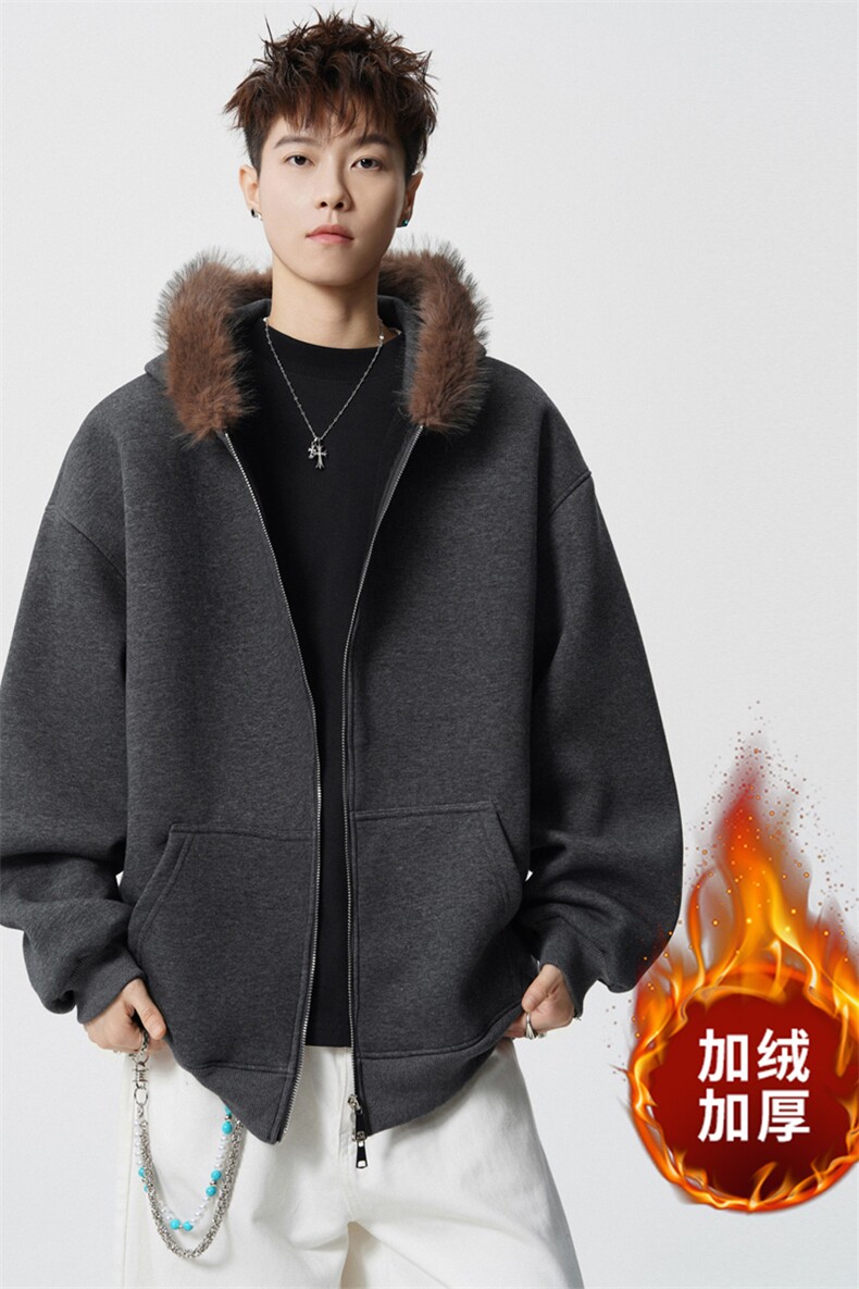 重磅580G！2025秋冬男士毛领开衫卫衣保暖外套WY90特P75,男装棉衣,电商B220