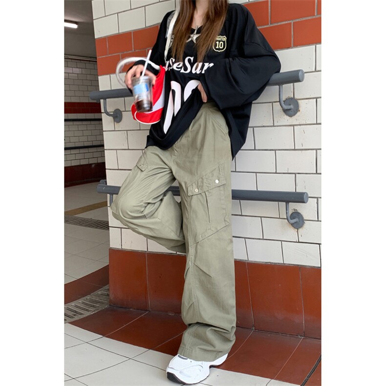 美式复古机能工装裤男女春秋季ins潮牌大口袋宽松休闲阔腿长裤,男装休闲裤,星座506A