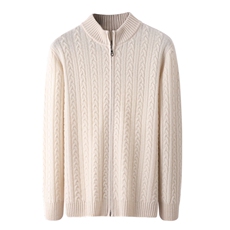 男秋冬保暖羊毛开衫经典百搭拉链绞花设计舒适修身显瘦毛衣外套男装，男装羊毛衫，冬季工坊