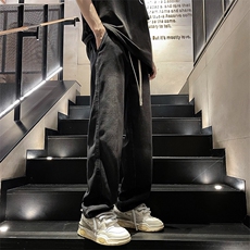 2024牛仔裤男女同款抽绳美式设计感休闲裤N03p45，男装牛仔裤，电商D315