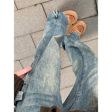 美式高街复古设计感工装牛仔裤男女潮牌开叉拉链直筒裤L72688-P45，男装牛仔裤，星座1008
